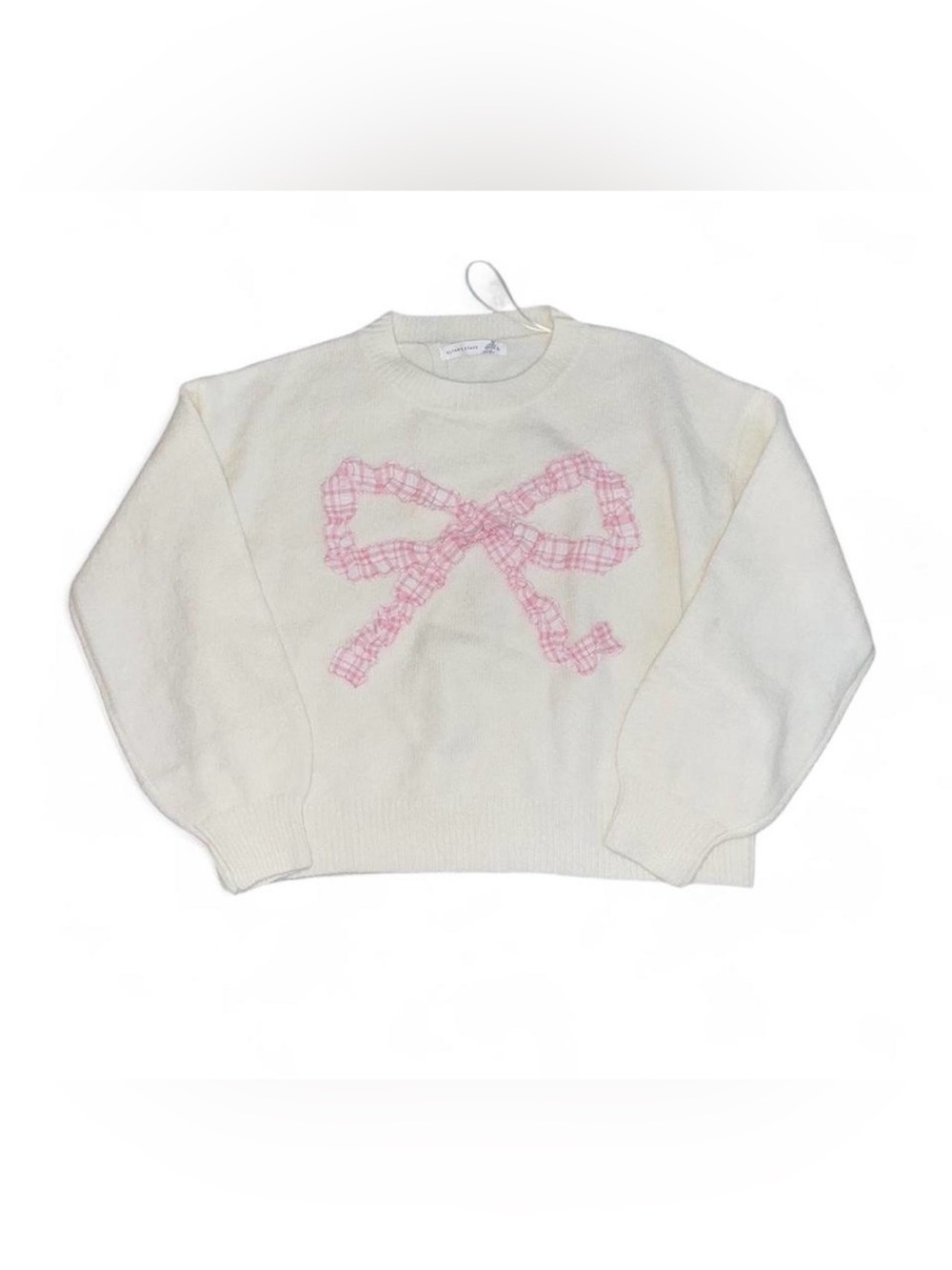 Altar’d State soft ivory cream with pink gingham bow crewneck sweater M New